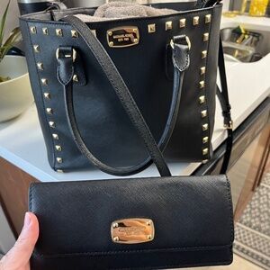 MICHAEL Michael Kors Black Studded Bag and Wallet Set